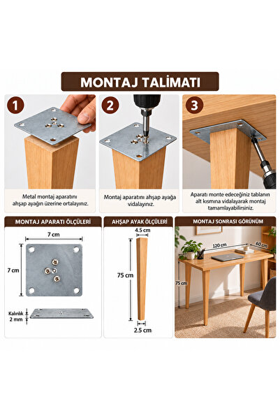 turanahşap Piramit Ahşap Masa-Sehpa Ayağı 60 cm