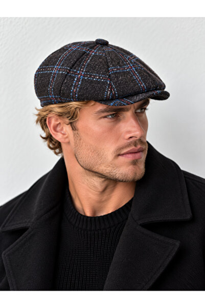 Rupen Kraft Plaid winter beanie hat, british style beanie with elasticated back.