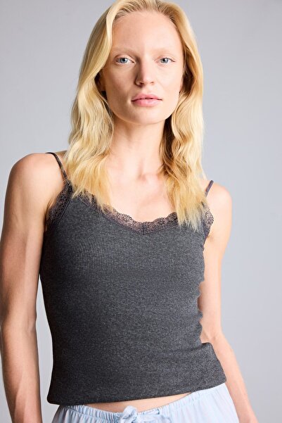 DeFacto Lace Detailed Rope Strap Ribbed Basic Undershirt I8206Ax26Au
