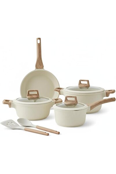 Top Chef Cookware Set Aluminum Pots And Pans Non-Stick Surface Wood Finish Ha...
