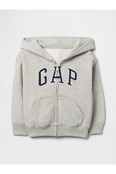 GAP Erkek Bebek Açık Gri VintageSoft Logo Fermuarlı Sweatshirt