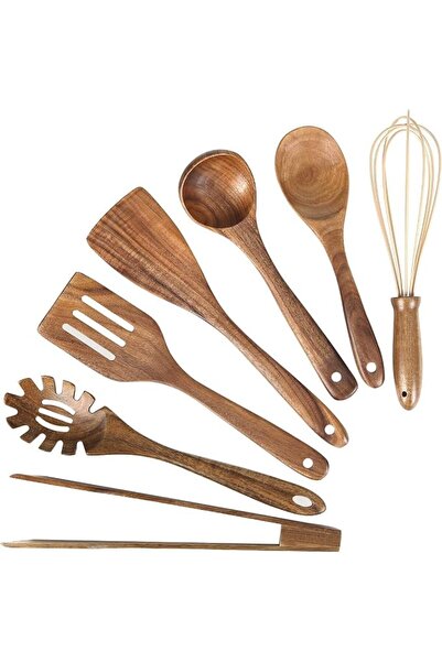 Generic Wooden Kitchen Utensil Collection, Natural Teak Wood Spoons and Spatu...