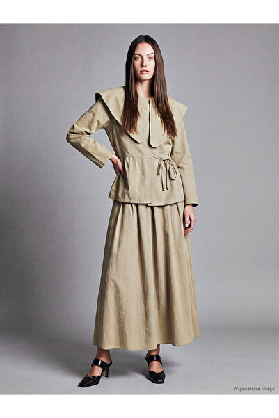 LC Waikiki Two Mt Shop Quality Lcw Modest Brown Poplin Plain Midi Women's Skirt