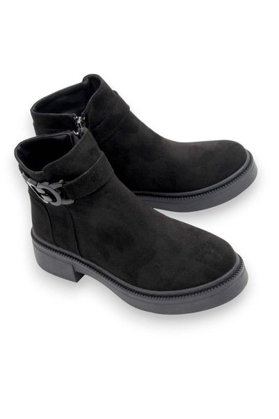 Juuuj Black Suede Textured Flexible Sole Side Zipper Detailed Daily Use Comfo...