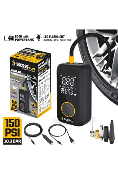 ŞARJLI HAVA KOMPRESÖRÜ DİJİTAL 12V 6.0 AH 150 PSI