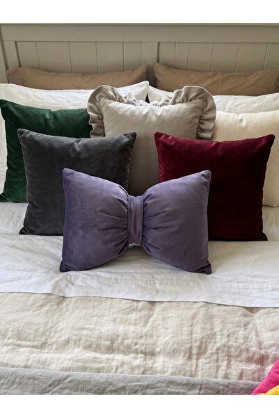 JACA Velvet Bow Pillow Decorative Filled Pillow