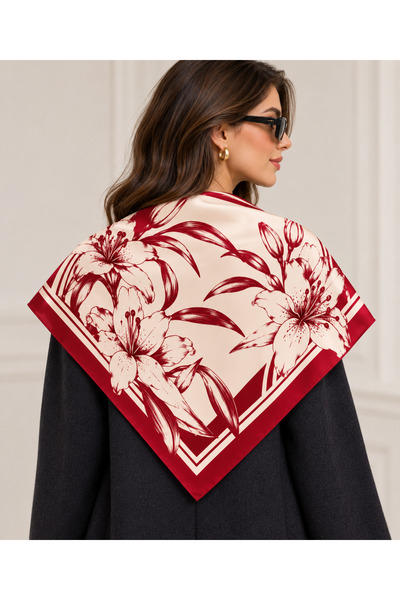 Mavero 70X70 Women's Scarf – Floral Patterned Stylish Square Scarf, Silk-Look...