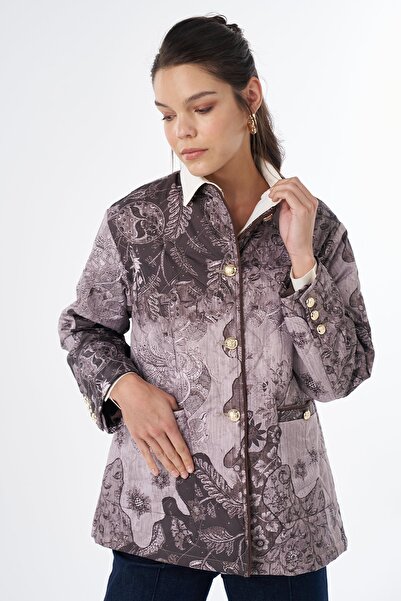 Kayra Gold Buttoned Patterned Jacket Mink