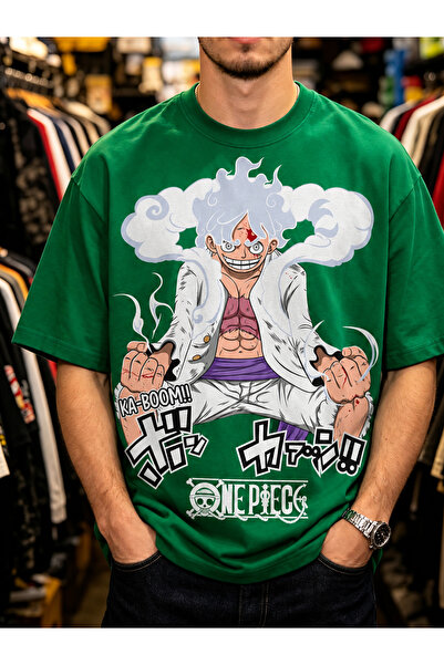 Arabest Men's 100% Cotton T-Shirt Green One Piece Luffy Print