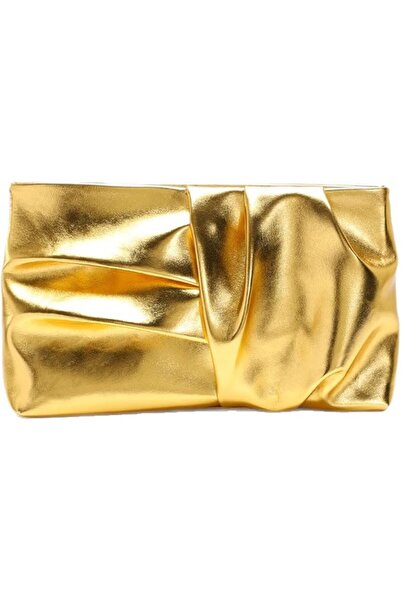 Generic Metallic Gold Evening Clutch Bag, PU Leather Cloud-Shaped Pleated Des...