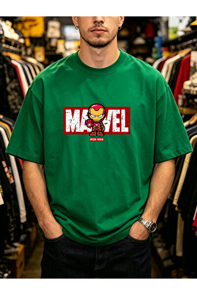 Arabest Men's 100% Cotton T-Shirt Green Marvel Iron Man Print
