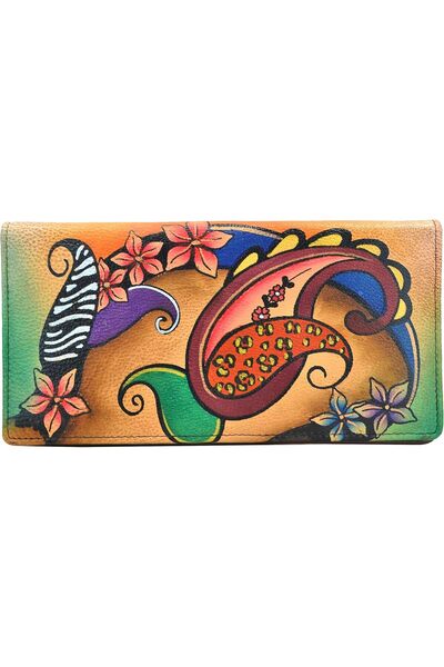 Anna by Anuschka Women's Hand Painted Leather Clutch Wallet-Precious Peony Eg...