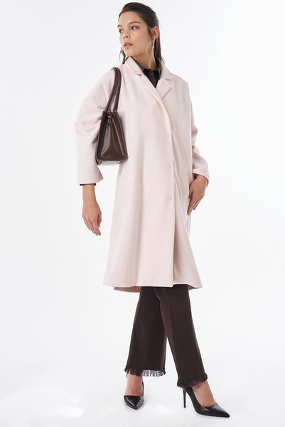 Kayra Men's Collared Cashmere Coat Powder