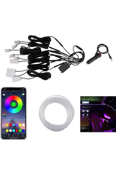 Morvena Picks Iluminare interioară LED în mașină, 5-în-1, cablu fibră optică ...
