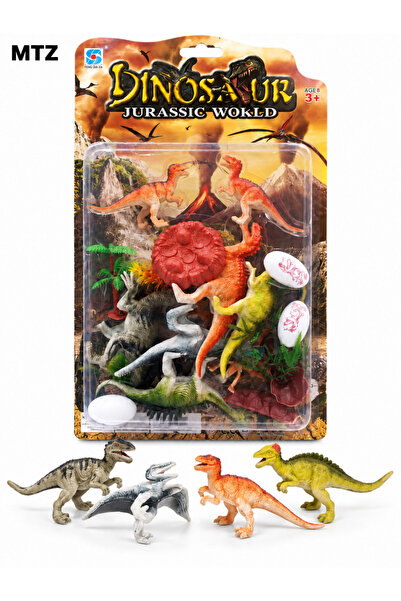 mtz Dinosaur Toy Figure Set with Eggs, Trees and Scenic Accessories, Pretend ...