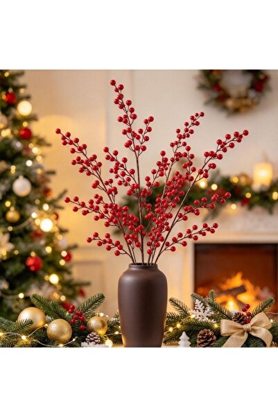 Kmt Style Decorative branch with red berries for Christmas, 95 cm, set of 5 p...