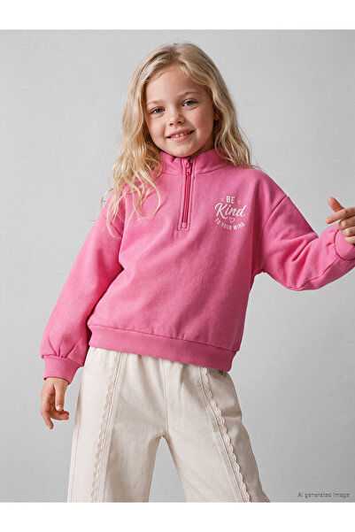 LC Waikiki Esvab • Modern & Distinctive Stand Collar Thick Sweatshirt for Girls