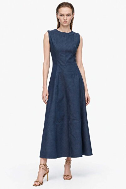 HAKKE Women's Sleeveless Flared Denim Maxi Dress