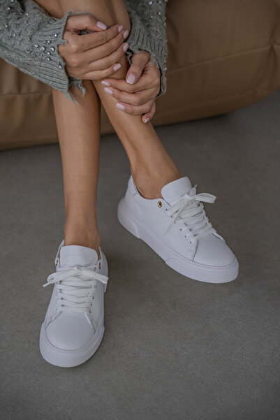 selin shoes Adidași de damă Lias din piele naturală cu șireturi - ALB