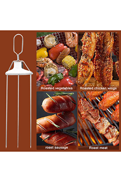 Morvena Picks Frigarui din inox cu 3 dinți, glisor pentru grătar, accesoriu BBQ