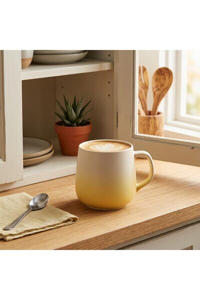 Generic MARIA HOMES Modern Ceramic Coffee Mug Pale Yellow Tea Cup Elegant Mat...