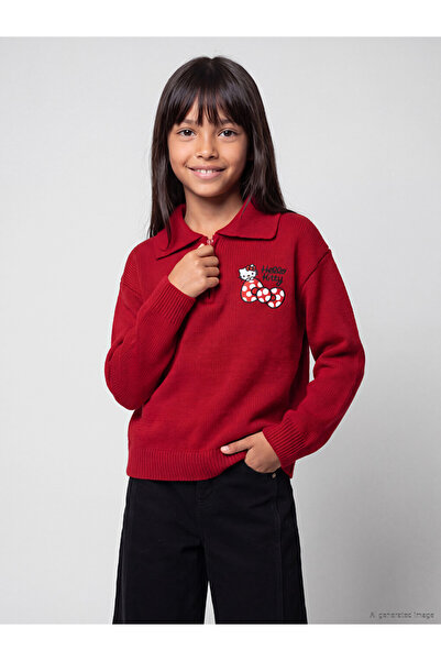 LC Waikiki Girls' Knit Sweater with Hello Kitty Embroidery