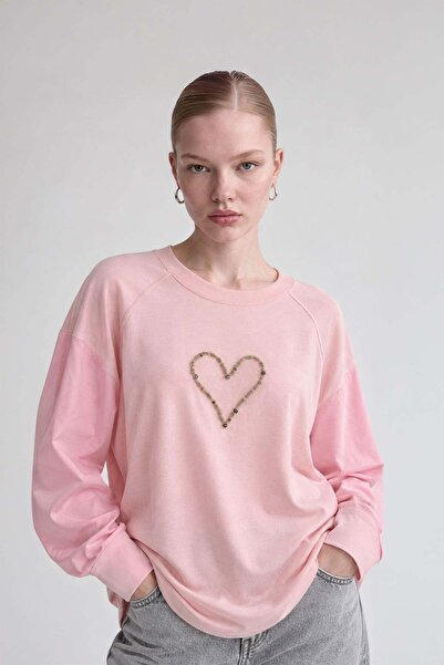 Levidor Heart detailed color block sweatshirt pink