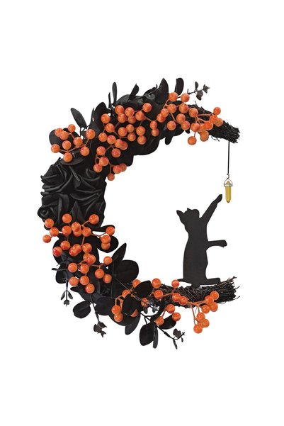 Morvena Picks Coroană de Halloween cu fructe sălbatice și trandafiri negri, d...