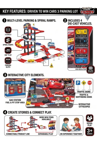 Generic Brand Cars Parking Lot Toy Set with 4 Toy Cars