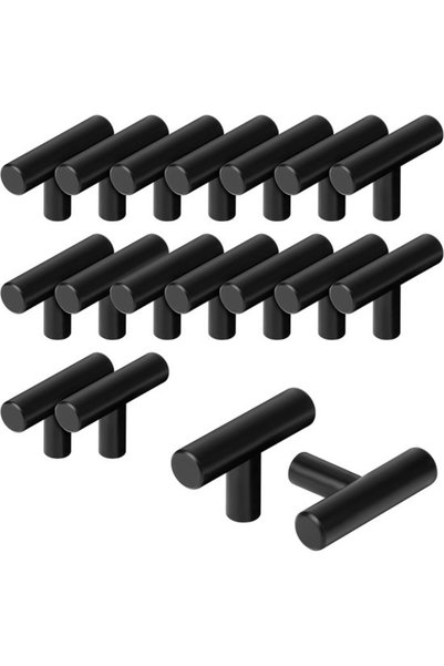 Morvena Picks Set de butoane pentru dulapuri din oțel inoxidabil negru (20 bu...