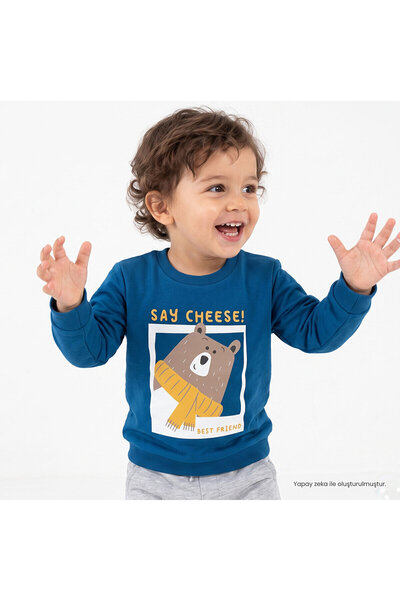 ebebek Hello Baby HelloBaby Erkek Bebek Sweatshirt Hayvan Baskılı Bisiklet Ya...