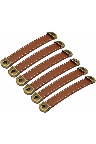 Morvena Picks Set de 6 mânere vintage din piele maro pentru dulapuri/sertare,...