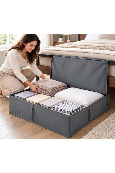 Altınkayaticaret Under-Bed Storage Box with Lid 93X55X19 cm Gray – Multi-Purpose Quilt, Duvet and Clothing Organizer