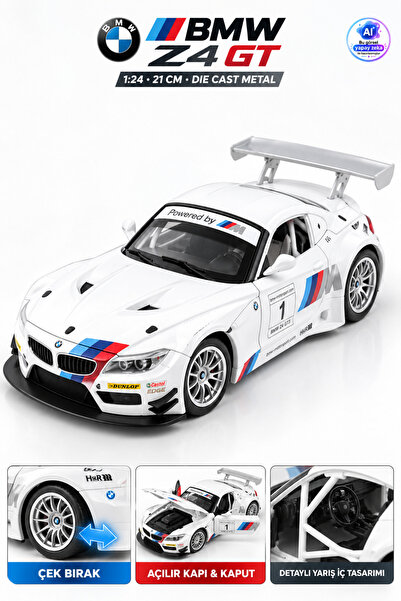 YILDIRIM OYUNCAK Die Cast Bmw Z4 Gt Metal Model Car 21 cm – 1:24 Scale Pull-B...