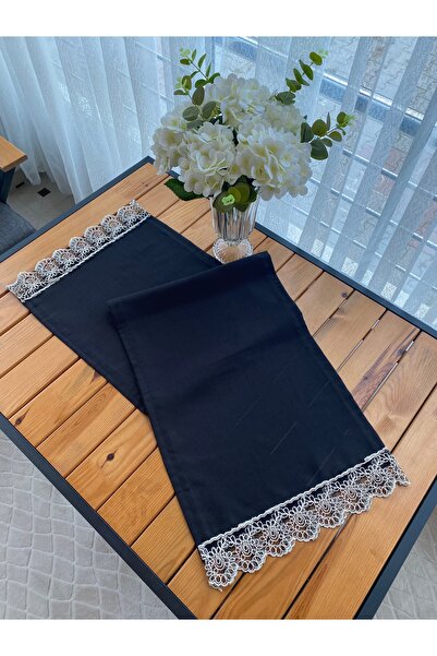 Siyah güpürlü fırfırlı runner 40 x 140