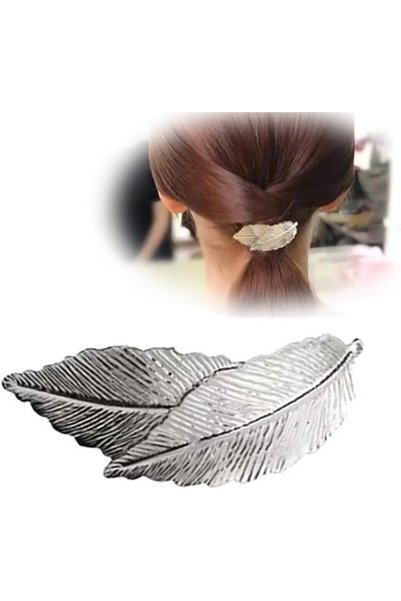 Morvena Picks Agrafă de păr argintie în formă de frunză - accesoriu minimalis...