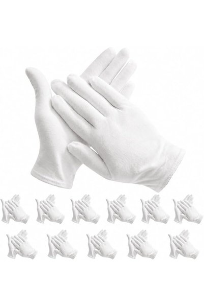 GENERAL 12 Pairs White Cotton Gloves, Soft Cotton Full Finger Gloves, Lightweight Breathable Work Gloves for