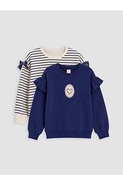 LC Waikiki Rmz Gi̇yi̇m Farkiyla Zero Roba Collar Striped Girls' Sweatshirt 2-...