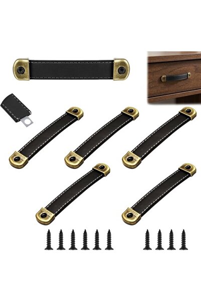 Morvena Picks Set de 6 mânere vintage din piele pentru dulapuri și mobilier -...