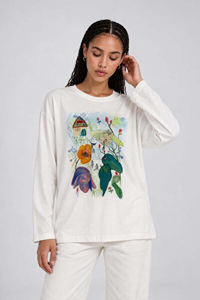 Levidor Patterned off shoulder sweatshirt off white