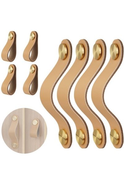 Morvena Picks Set de 4 mânere de ușă din piele - Mânere pentru dulapuri - Dim...