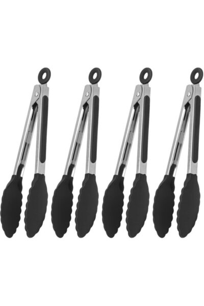 Morvena Picks Set de 4 clești de bucătărie din silicon cu mânere din oțel ino...