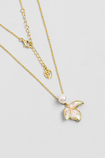 So CHIC... Lotus İncisi 18 Ayar Sarı Altın Kaplama 45 Cm Gümüş Kolye