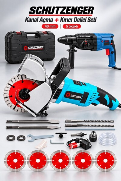 YF-3000 OLUK KANAL AÇMA DUVAR KESME MAKİNESİ 40mm KIRICI DELİCİ HİLTİ MATKAP SETLİ 2’Li SET MAVİ