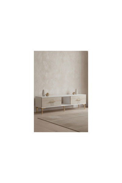 Vivense İDA TV SEHPASI, BEYAZ TRAVERTEN GOLD, 150 CM, TSA1515BTG