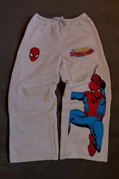 Köstebek Gray Melange Always Amazing Spider Red Striped Unisex Sweatpants
