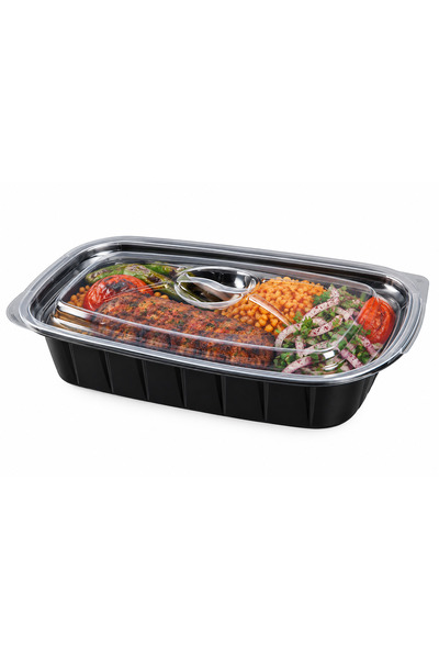 500 GR PP SICAK YEMEK KABI SİYAH ALT ŞEFFAF KAPAK ( 100 ADET )