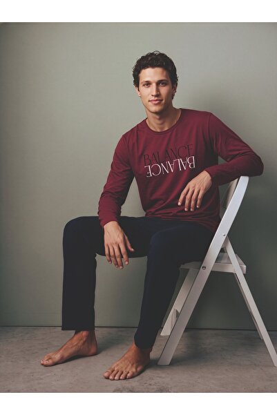Intisimo Pijamale bărbați, Bluză + Pantaloni lungi, Balance, Bordeaux - L