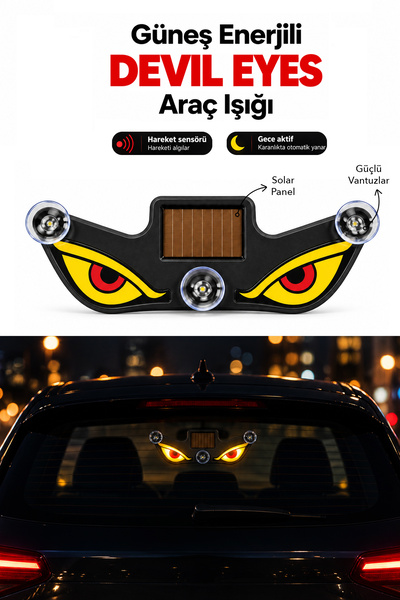 mimtec Solar Devil Eyes Cam Işığı - Vantuzlu Güneş Enerjili Hareket Sensörlü ...