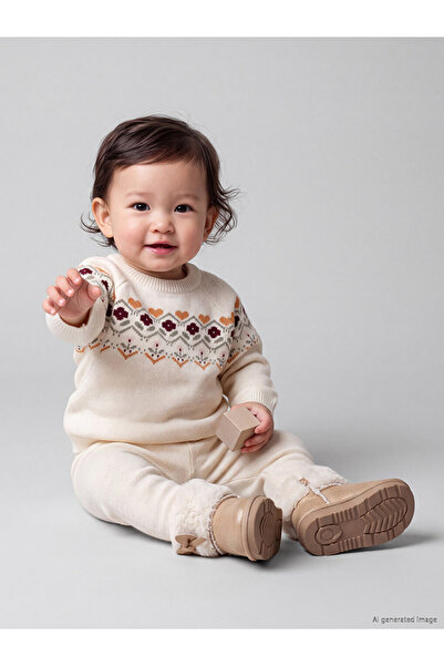 LC Waikiki Rmz Gi̇yi̇m Farkiyla Embroidered Baby Girl Knitwear Set